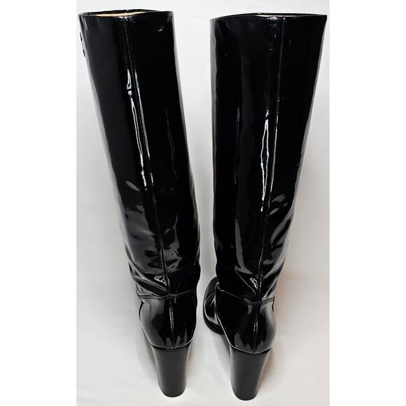 Chanel black patent leather boots with a chunky heel and embroidered CC logo - Picture 3 of 16